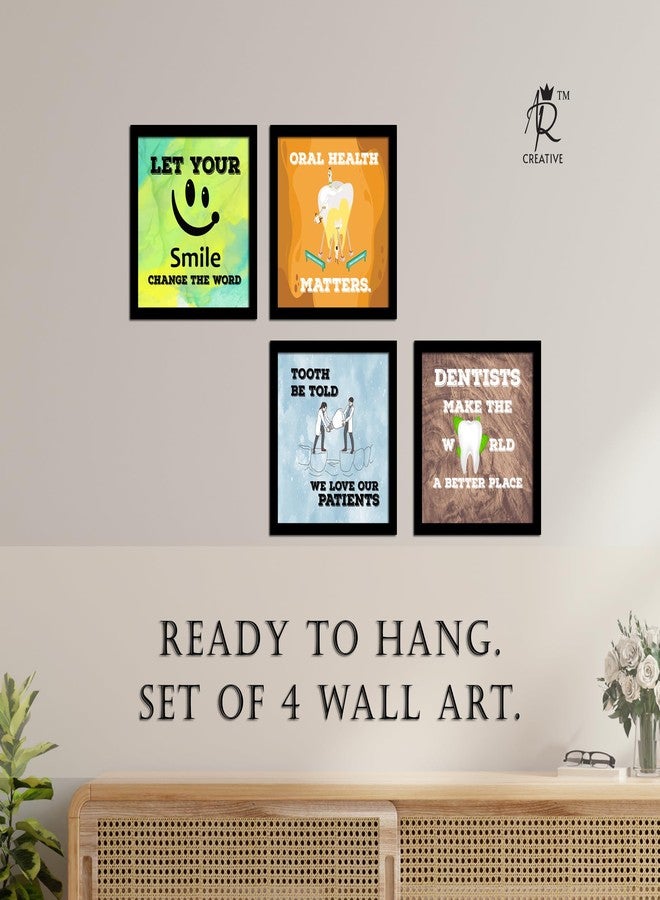 AR Creative Let your Smile, Oral Health, Tooth Be Told, Dentists, Health for Teeth Clinic, Hospital Quotes, Health Quote Framed Wall Poster, Inspirational Quotes, Print with Frame, Home, Office Decor (10 inch x 10 inch), Set Of 4 - Image 3